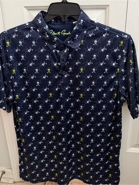 Robert Graham Navy Polo with Skull & Crossed Clubs Print